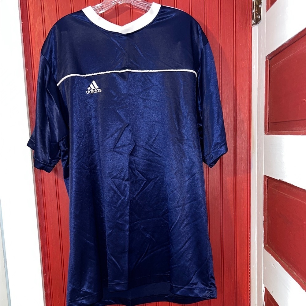 Vintage 90s Adidas T Shirt Mens Medium Blue 3 Stripe Athletic Short Sleeve XL